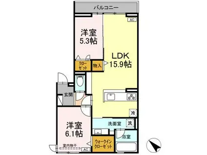 セレーノ北安東 B棟(2LDK/2階)の間取り写真