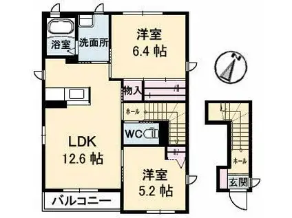 シャーメゾンWE B棟(2LDK/2階)の間取り写真