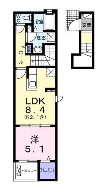 フォンターナ・ガルボII(1LDK/2階)の間取り写真