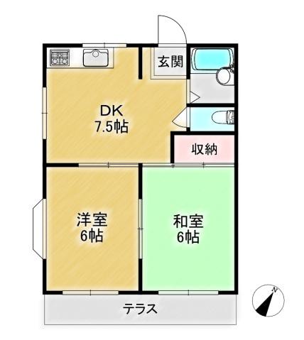 清美ハイツ(2DK/1階)の間取り写真