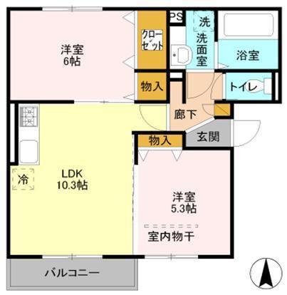 ゼルコバ(2LDK/2階)の間取り写真