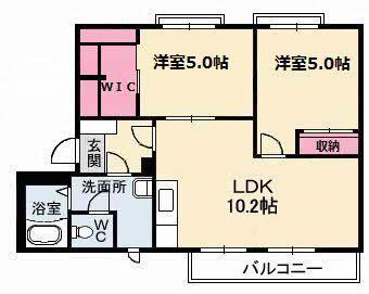 ポワブリエール岡(2LDK/2階)の間取り写真