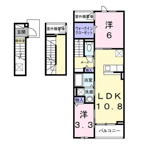 ヴィラ グレイスA(2LDK/3階)の間取り写真