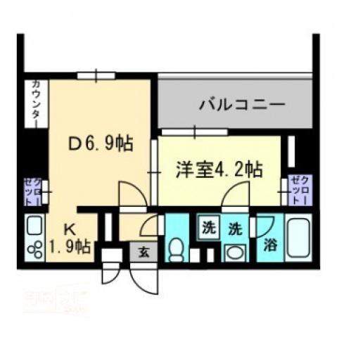 リアライズ瓦町(1DK/9階)の間取り写真
