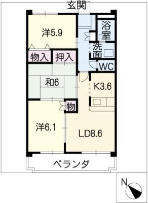 アーバン西岡崎(3LDK/5階)の間取り写真