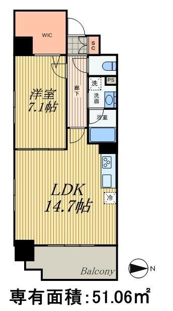 テラハウス(1LDK/9階)の間取り写真