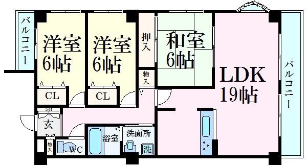 シャトーエレガンス(3LDK/3階)の間取り写真