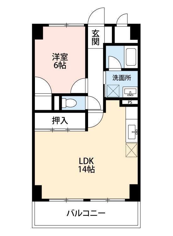アルデール三郷 B棟(1LDK/8階)の間取り写真