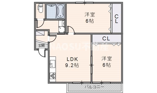 シンフォニーレジデンス若江(2LDK/1階)の間取り写真