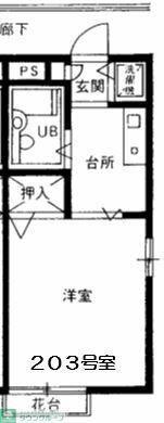 ラーイスフラッツ(1K/2階)の間取り写真