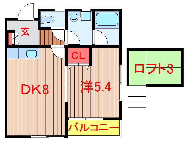 ルシアン前原東(1DK/2階)の間取り写真