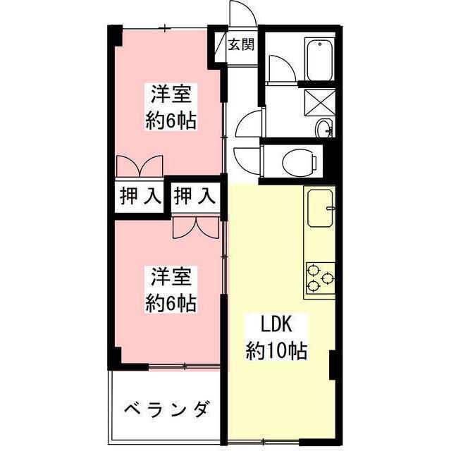 グリーンコーポ螢ヶ丘(2LDK/2階)の間取り写真