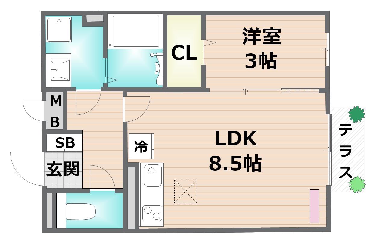ハナミズキ(1LDK/1階)の間取り写真