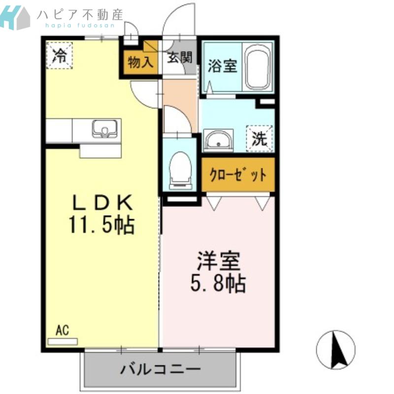 メルベーユ B棟(1LDK/2階)の間取り写真