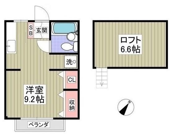 北新ムーンハイツ(ワンルーム/2階)の間取り写真