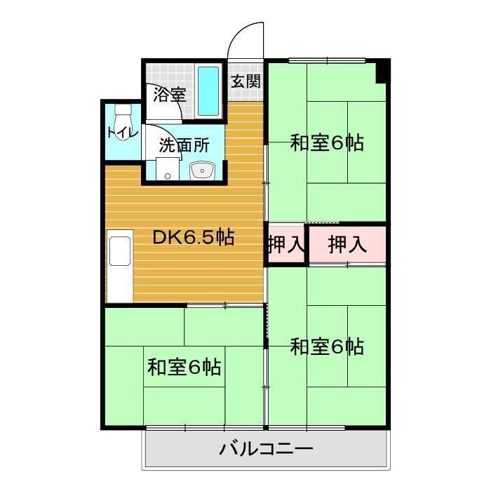 グリーンハイツ山の田(3DK/1階)の間取り写真