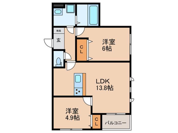 リアノーラ平野ウエスト(2LDK/2階)の間取り写真