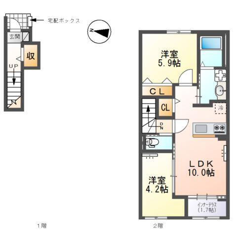 西宮市山口町 アパート工事(2LDK/2階)の間取り写真