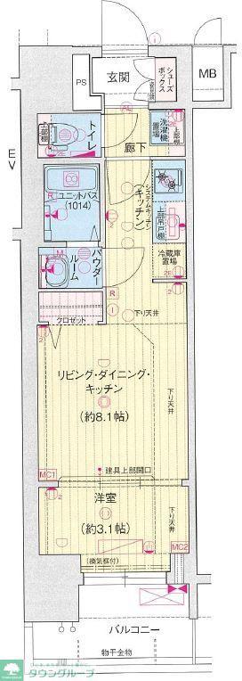 プレサンスジェネ上前津(1LDK/2階)の間取り写真