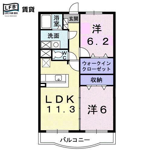 N・T 秋月-B(2LDK/3階)の間取り写真