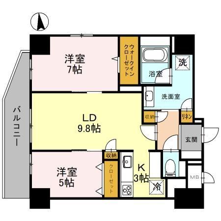 玉造BASE(2LDK/2階)の間取り写真