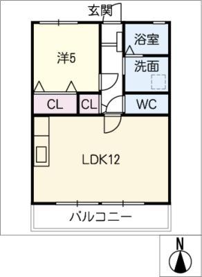 モンルポ小松(1LDK/1階)の間取り写真
