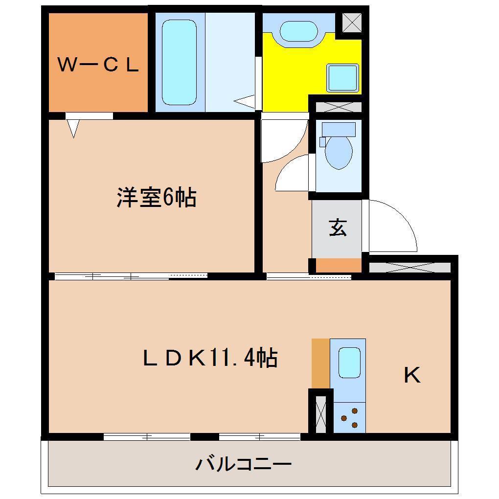 ル ココン 西高松(1LDK/3階)の間取り写真