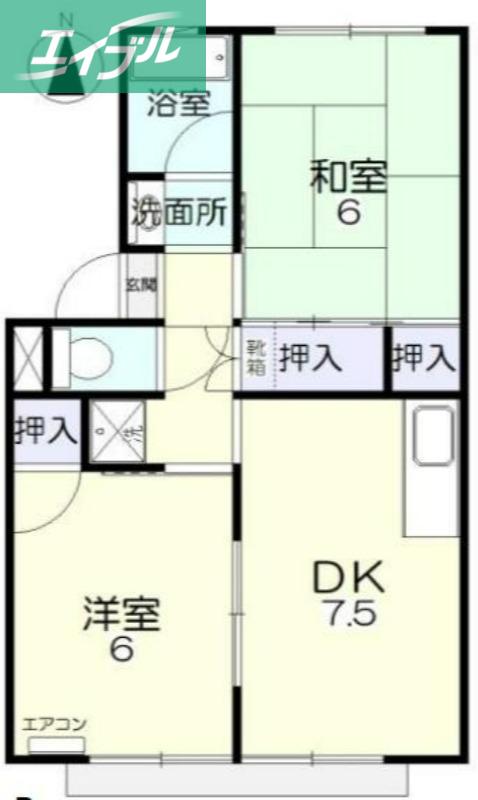 ベルホワイトK(2DK/2階)の間取り写真