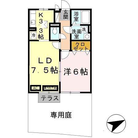 JR姫新線 本竜野駅 徒歩10分 2階建 築21年(1LDK/1階)の間取り写真