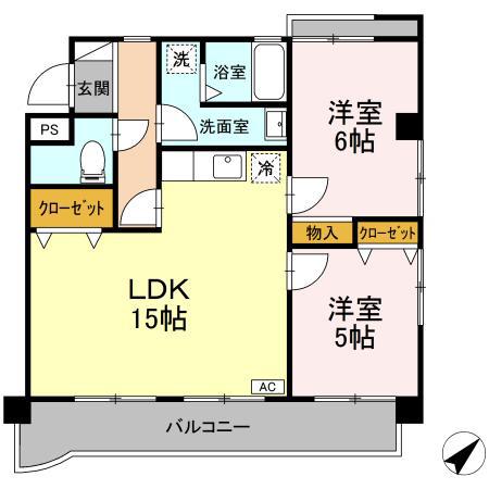 エステート富貴ノ台(2LDK/1階)の間取り写真