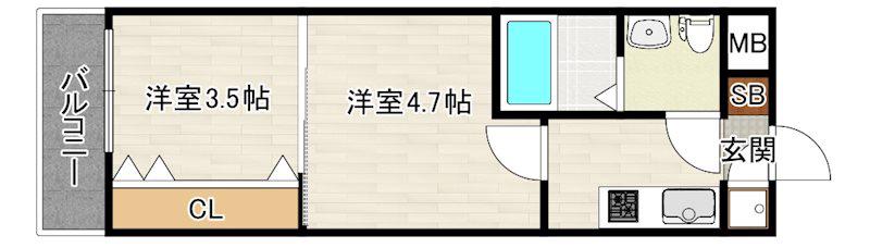 NO54 WES PROJECT博多駅南(2K/11階)の間取り写真