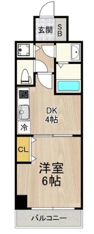 ノーブルコート堺筋本町(1DK/3階)の間取り写真