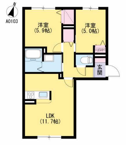 ラ・リュミエール月出(2LDK/2階)の間取り写真