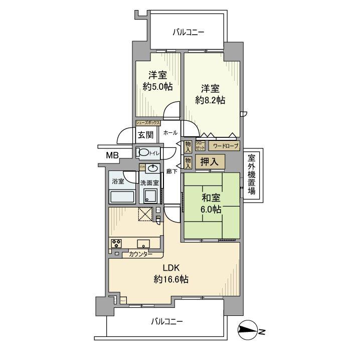 RICウエストコート7番街5番館(3LDK/4階)の間取り写真