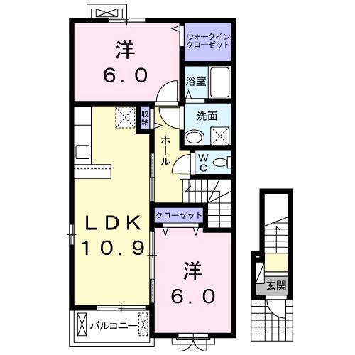 シャンドフルールIII(2LDK/2階)の間取り写真