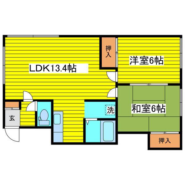 ドミール26(2LDK/2階)の間取り写真