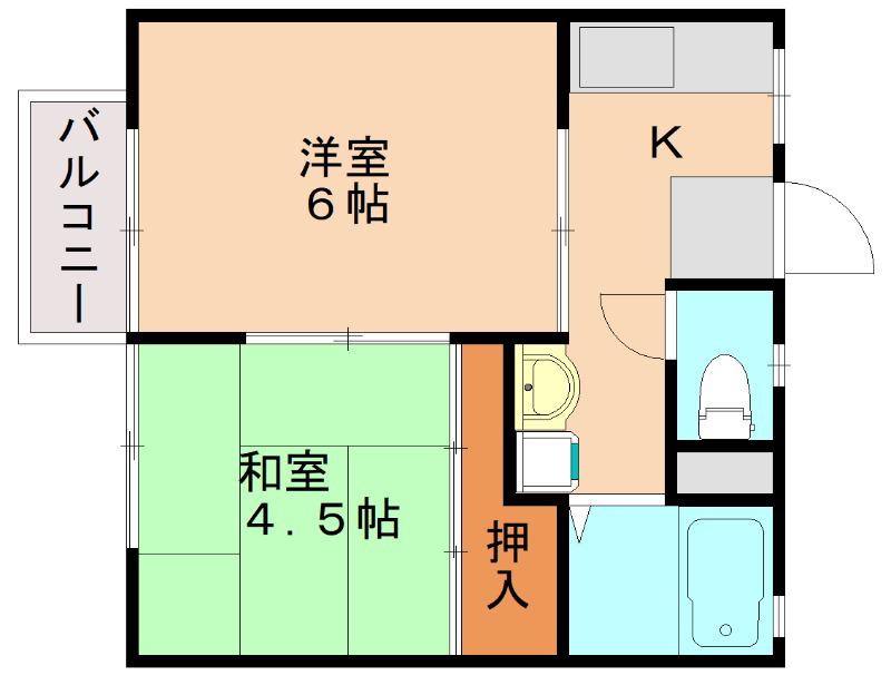 平野ハイツ(2K/1階)の間取り写真