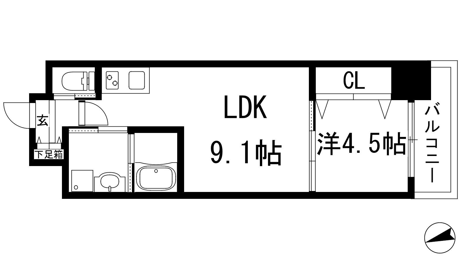 クローバーレジデンス川西(1LDK/8階)の間取り写真
