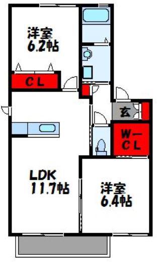 美穂の里 弐番館(2LDK/2階)の間取り写真
