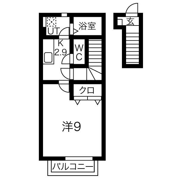 プロパティー長町B(1K/2階)の間取り写真