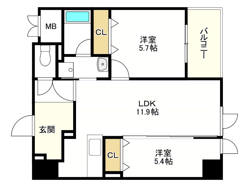 コンフォート泉尾(2LDK/4階)の間取り写真
