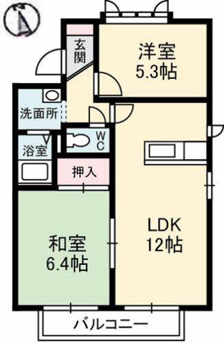 サニーズ福庭II B棟(2LDK/2階)の間取り写真