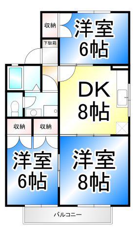 クラスターテラス(3DK/2階)の間取り写真