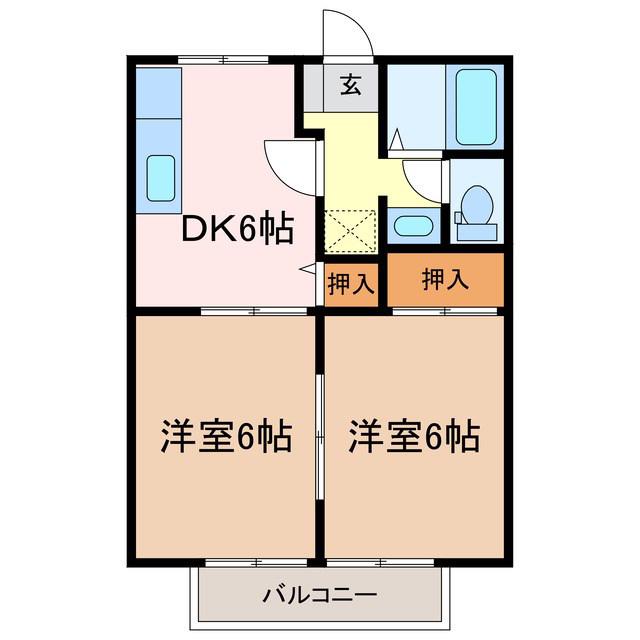 F・トゥール松原(2DK/1階)の間取り写真