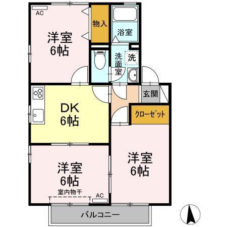 ドルフ西北野IIB(3DK/2階)の間取り写真