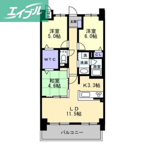 アルファライフ岡山駅西(3LDK/3階)の間取り写真