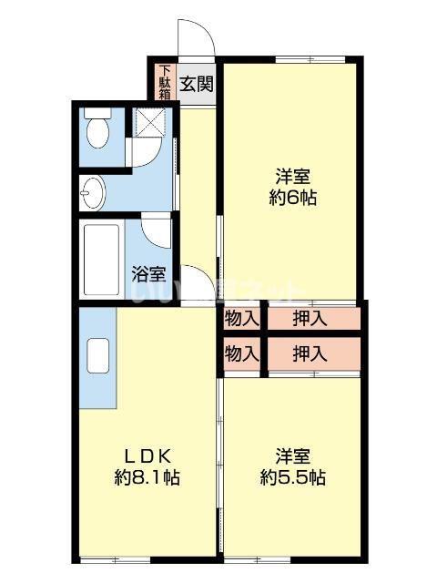 アゾラーレ五井(2LDK/4階)の間取り写真
