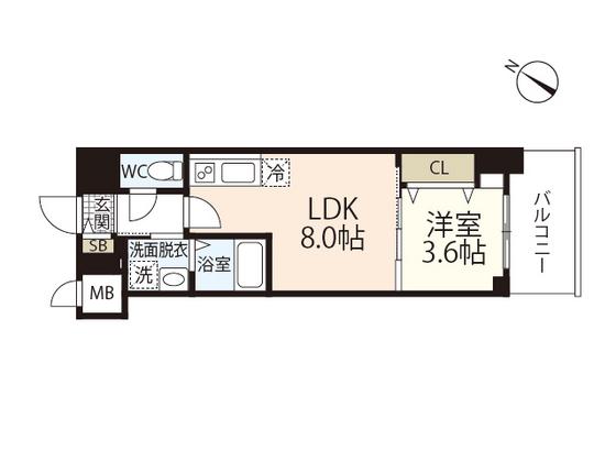 S-RESIDENCE広島駅ENABLE(1LDK/2階)の間取り写真
