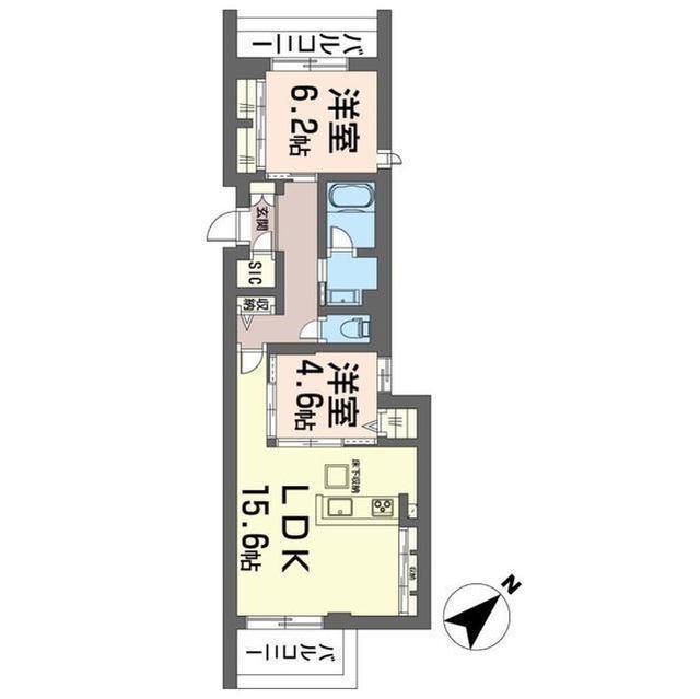 コンティキュール熊之堂(2LDK/1階)の間取り写真
