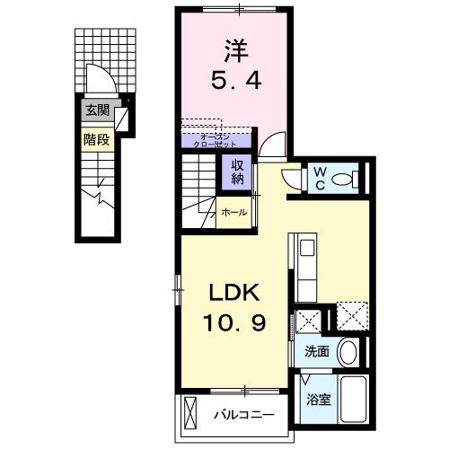 エスポワール I(1LDK/2階)の間取り写真